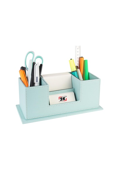 Masaüstü Deri Organizer Kalemlik 4 Gözlü Desktop Organizer Rainbow Vegan 10x12x25 Cm. Su Yeşili Genel