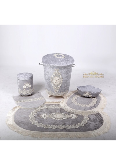 Exclusive Gri 6 Prç Banyo Kirli Çamaşır Sepeti Ve Paspas Seti Gri