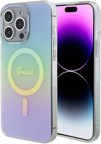 Apple Uyumlu iPhone 15 Pro Kılıf Guess Lisanslı Magsafe Şarj Özellikli Yazı Logo Iridescent Siyah