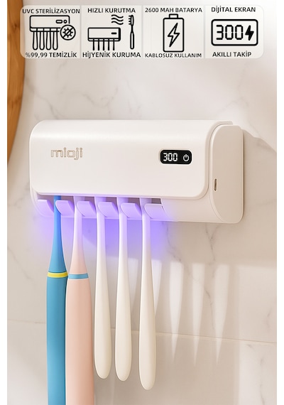 Mioji Mio Uv5f Pro 2600mah Şarj Edilebilir Uv Sterilizatörü Diş Fırçası Tutucusu Beyaz Beyaz