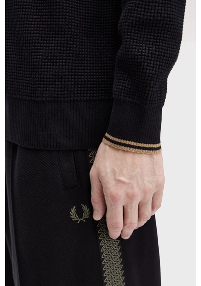 Fred Perry K6507 Waffle Stitch Jumper Erkek Kazak Siyah