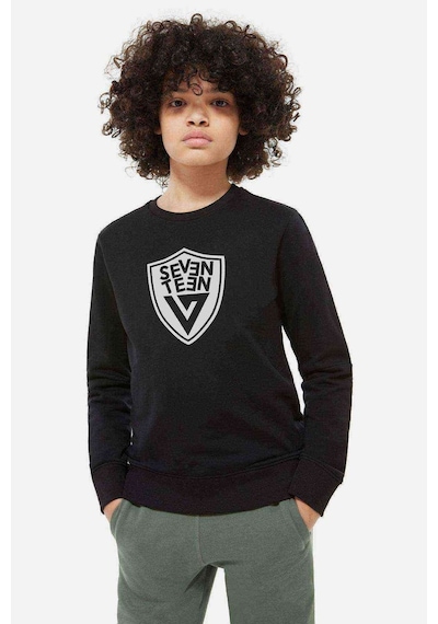 Tshirthane Seventeen Logo Baskılı Unisex Çocuk Siyah Sweatshirt Siyah