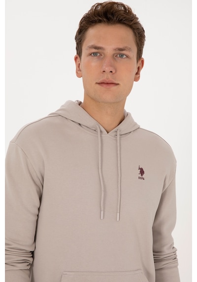 U.S. Polo Assn. Erkek Comfort Fit Kapüşonlu Taş Basic Sweatshirt 50313746-VR049