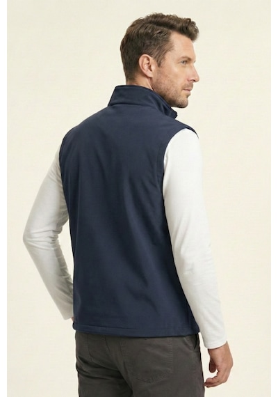 Genius Store Erkek Yelek Softshell Su Geçirmez Tam Fermuarlı Cepli Normal Kalıp Spor Yelek Lacivert