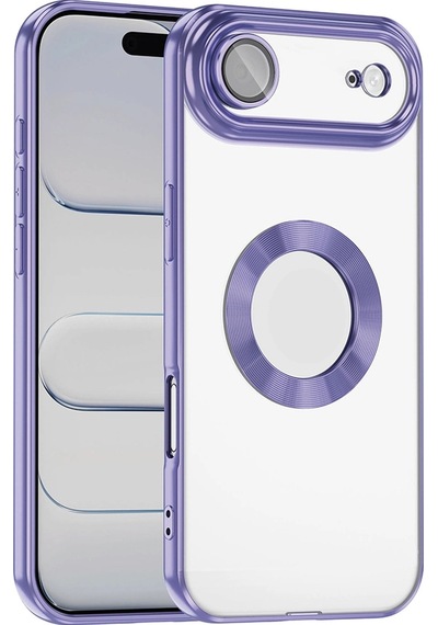 Apple Uyumlu iPad iPhone 17 Air Kılıf Kamera Korumalı Logo Gösteren Zore Omega Kapak Lila