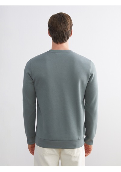 Lcwaıkıkı Classic Yeşil Standart Kalıp Bisiklet Yaka Baskılı Erkek Kalın Sweatshirt