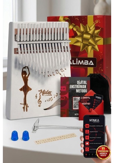 Midex Klx-540 Beyaz Renk Gerçek Ağaç Kalimba 17 Tuşlu Full Set