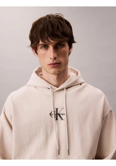 Calvin Klein Premıum Terry Mıcro Bej Erkek Kapüşonlu Sweatshirt