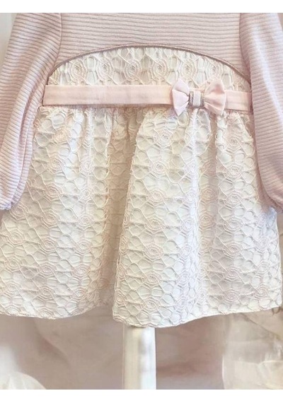 Miomini Baby Kız Bebek Çizgili Fiyonklu Şık Elbise-15173 Pudra