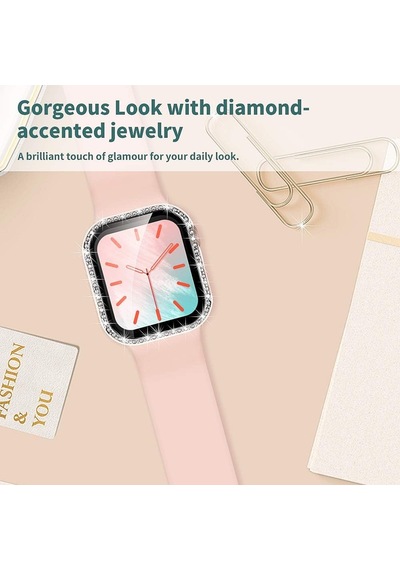 Apple Uyumlu  Watch  40mm Ekran Koruyuculu Tek Sıra Kenar Taşlı Sert Pc Kasa Koruyucu