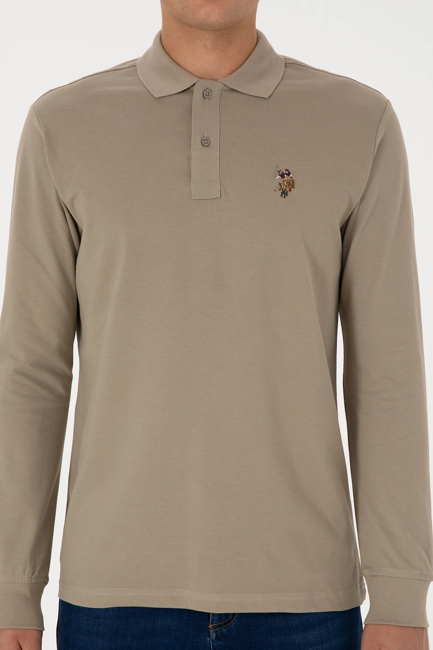 U.S. Polo Assn. Erkek Regular Fit Polo Yaka Açık Haki Basic Sweatshirt 50313772-VR183