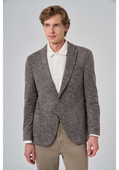 Morven Erkek Kahve Örme Trend Ekoseli Slim Fit Mono Yaka Ceket 26ks002003400 Kahve