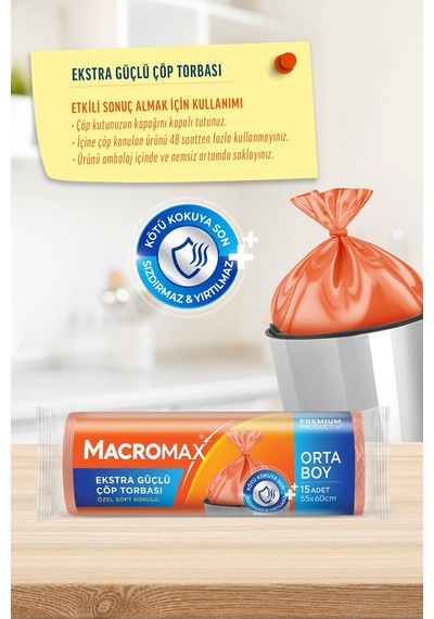 Ekstra Güçlü Çöp Torbası Orta Boy - 15 Li Paket X5
