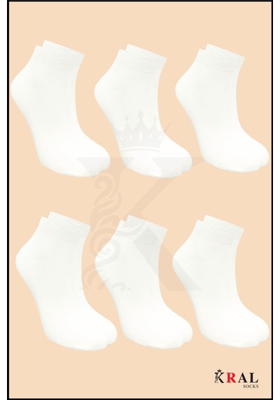 Kral Socks Kadın Bambu Çorap 6 Çift Renkli Hediye Kutulu Patik Kadın Çorap Beyaz