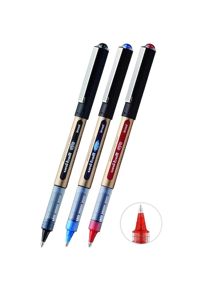 Mavi Siyah Kırmızı Pilot Kalem 3 Adet Uniball Eye Broad 1.0 Mm Roller Pilot Kalem Ub-150-10 Roller Uçlu Likit Mürekkepli Mavi
