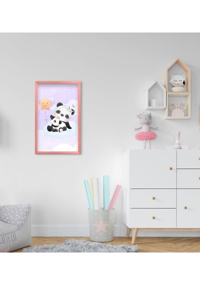 Bk Home Tatlı Pandalar Tasarımlı Dekoratif Pembe Ahşap Çerçeveli (495494006)