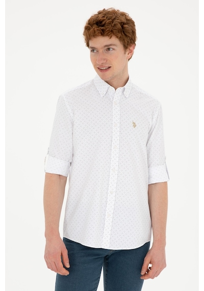 U.S. Polo Assn. Erkek Taş Baskılı Beyaz Gömlek 50288655-VR049 U.S. Polo Assn. Erkek Taş Baskılı Beyaz Gömlek 50288655-VR049