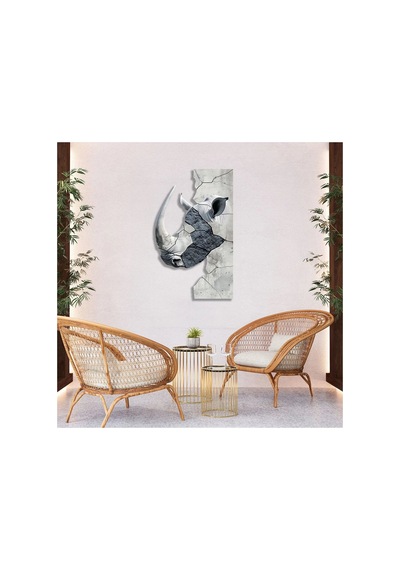 Beyaz Gergedan Metal Tablo Vahşi Doğa Duvar Dekoru 60x95 Cm Çok Renkli