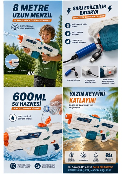 Elektrikli Su Tabancası 600 Ml Kapasite / 8 Metre Menzil 1