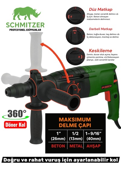 Schmıtzer Sch-2603y Pro 850 W Sds Plus Metal Şanzuman Profesyonel Darbeli Matkap Kırıcı Delici 26mm Hilti