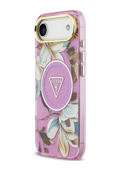 Apple Uyumlu iPhone 17 Air Kılıf Guess Lisanslı M-safeli Simli Çiçek Desenli Metal Kamera Çerçeveli Kapak Mor Mor