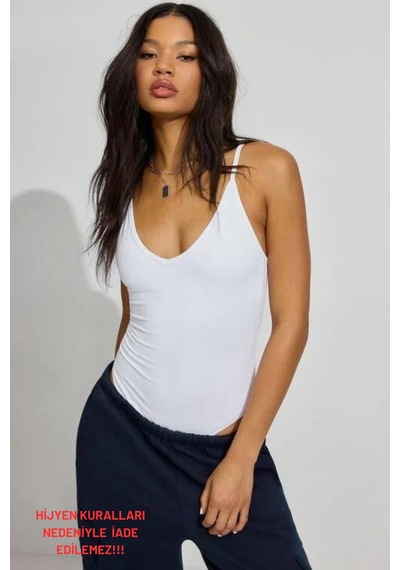 Madmext Beyaz Askılı Kadın Bodysuit Mg2542