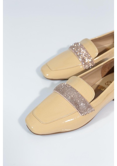 Dgn 5000 Kadin Silver Taş Tokali Loafer Nude Kırışık Rugan