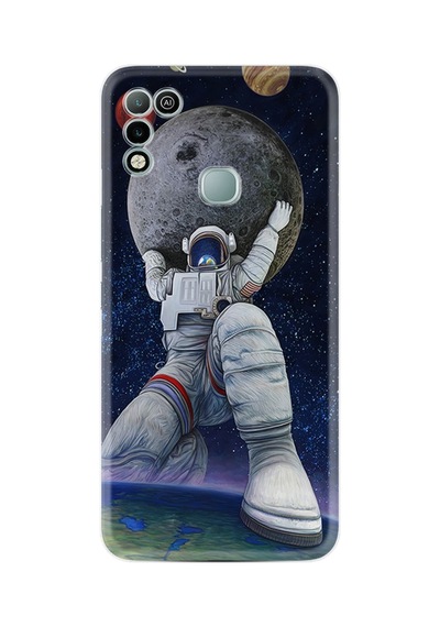 Infınıx Hot 11 Play Kılıf Silikon Desen Özel Seri Astronot Ve Dünya 1759