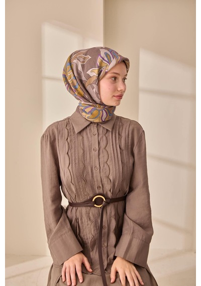 Silk Home Olinda İpek Eşarp 47003-12 Koyu Vizon, İndigo, Mor, Bej, Yağ Yeşili