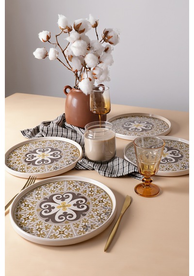 Keramika Timeless Brown Stackable Servis Tabağı 27 Cm 4 Adet 21973 Krem