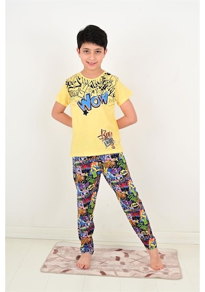 Vitmo erkek çocuk kısa kollu pijama takımı wow model sarı