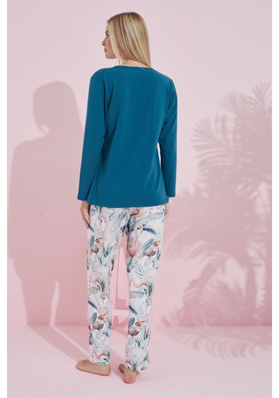 Siyah İnci Pamuklu Örme Pijama Takım 24240188 Yeşil