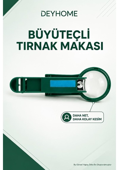 3x Büyüteçli Paslanmaz Çelik Tırnak Makası, Törpülü Ve Sıçrama Önleyici, Rahat Tutuşlu Yeşil