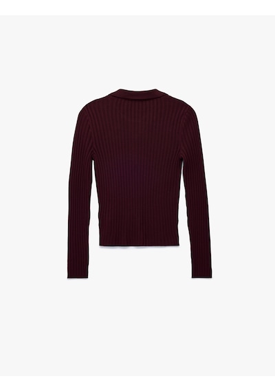 Koton Yarım Düğme Detaylı Uzun Kollu Polo Yaka Triko Kazak Bordo 6wak90265ht Bordo