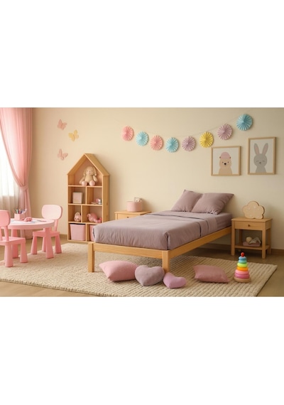 Doğal Masif Ahşap Butik Karyola Naturel Başlıksız 120x200