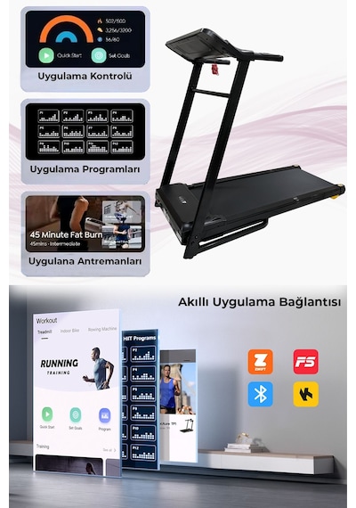 14 Km Hız Bluetoothlu Uygulama Bağlantılı Hidrolik Katlanabilir Yürüme Ve Koşu Bandı
