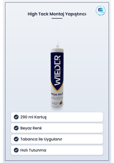 High Tack Montaj Yapıştırıcı 290 Ml Beyaz Kartuş Hiçbir Yüzeyde Y