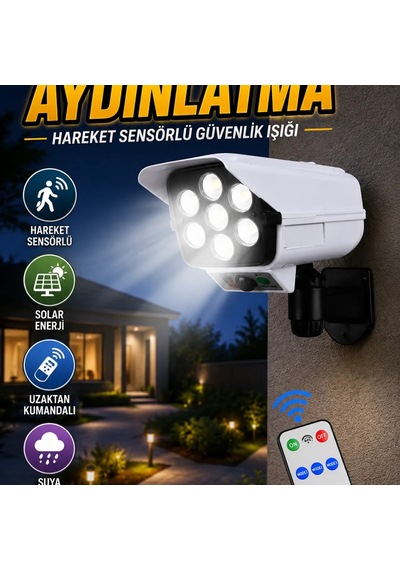 Kamera Görünümlü Solar Bahçe Aydınlatması Hareket Sensörlü Uzaktan Kumandalı Led Lamba