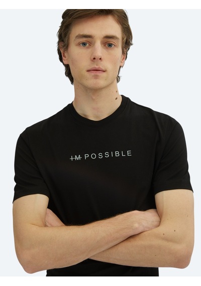 Kip Siyah Baskılı Bisiklet Yaka %100 Pamuk T-shirt siyah black