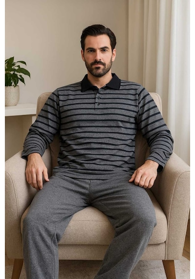 Tenra Erkek Pijama Takımı %100 Pamuk Selanik Örme Gri