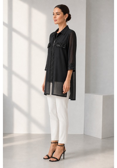 Bihan Store Aynalı Pul Detaylı Şifon Tunik Ve İç Badi İkili Takım Y26-9736-siyah SİYAH