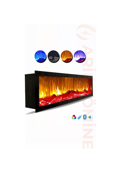 Arif Şömine Dekoratif Elektrikli Yapay Şömine - 150x35x18 Cm - Kumanda, Sabit Çıtırtı Sesi Ve Bluetooth Hoparlör