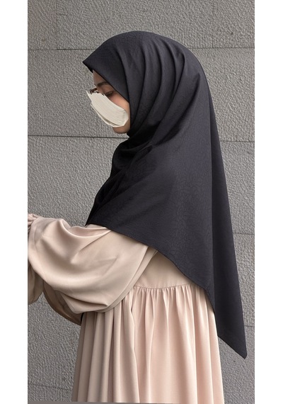 Qalortex Scarf Premium Jakarlı Hüma Büyük Boy Eşarp -siyah