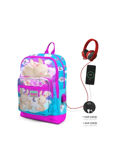 Coral High Mavi Pembe Tavşan İlkokul Ve Günlük Sırt Çantası - Kız Çocuk - Usb Soketli