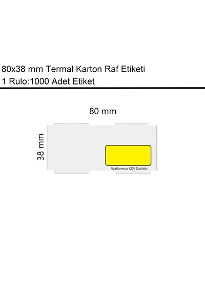 80x38 Mm Karton Termal Raf Reyon Etiketi Sarı Fiyat Çerçeveli 1000'li Sarım 1 Rulo Etiket 1