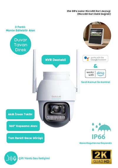 Botslab Smart W311 Outdoor Kamera 3K / Çift Yönlü Ses / 360°/ Akıllı İnsan Takibi