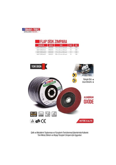 Bay-Tec MK0210 Flap Disk Zımpara 115 MM 60 Kum