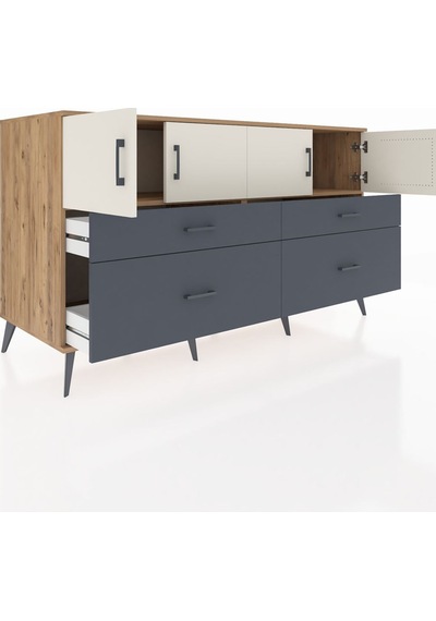 Kronos Konsol 2 Raflı 4 Çekmeceli 4 Kapaklı 176x59x99 Çam-aytaşı/ Çam-aytaşı/antrasit