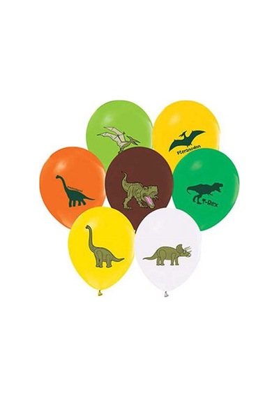 Balonevi Balon 4+1 Vahşi Jurassik Parti Baskılı 12" Past Çok Renkli