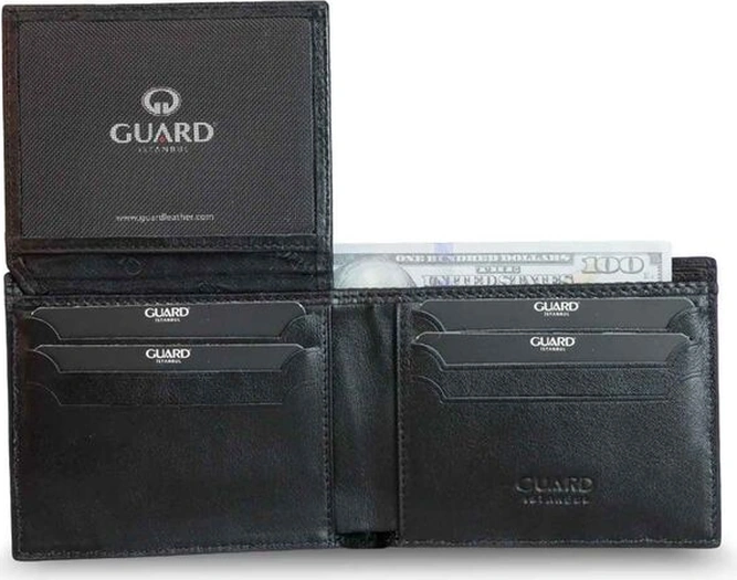 Guard Örgü Desenli Mor Kenarlı Siyah Deri Erkek Cüzdanı Çok Renkli